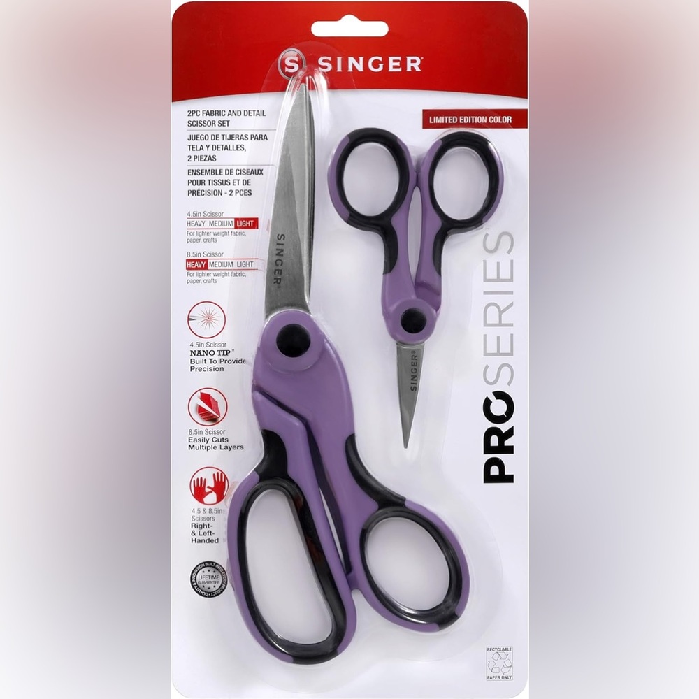 SINGER 2pc ProSeries 8.5" and 4.5" Scissors Set - Lilac color, NWT